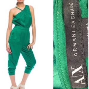 ARMANI EXCHANGE Green Silky One Shoulder Jumpsuit